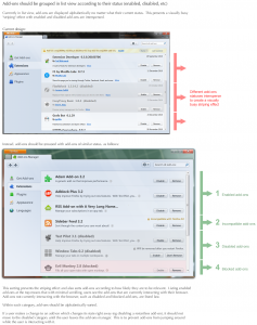 Add-ons in list, grouped by status