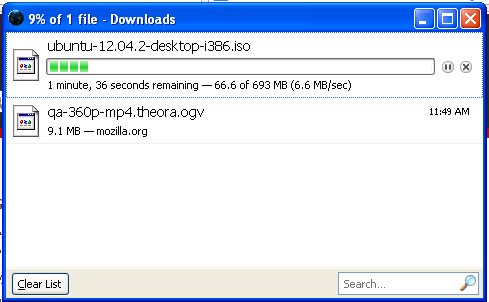 A screenshot of the old downloads window