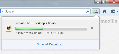 A screenshot of the downloads panel showing a single downloads progress.